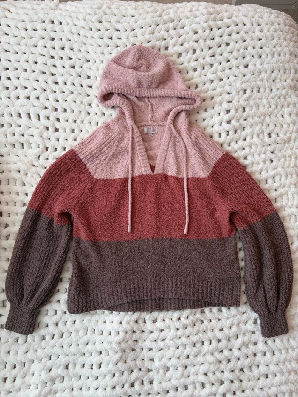 SO Hooded Colorblock Sweater in Blush, Rust & Taupe